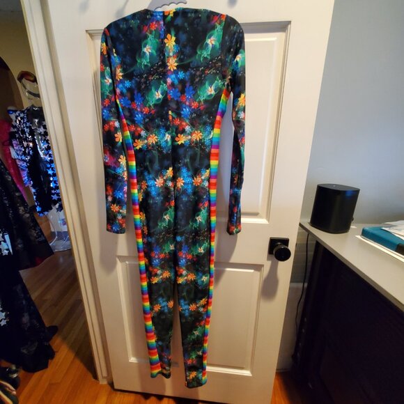 Gothic Garden Long Sleeve Scoop Neck Catsuit with Rainbow Stripe Side Panels - Picture 2 of 4